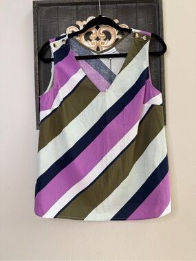 Liz Claiborne Striped V-Neck Tank Linen Blend